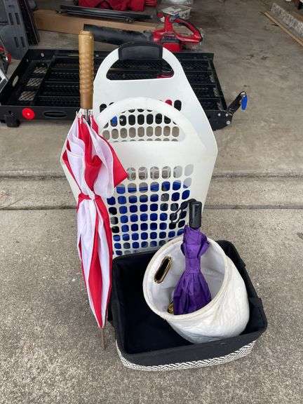 PLASTIC HAMPER, BASKET, UMBRELLAS
