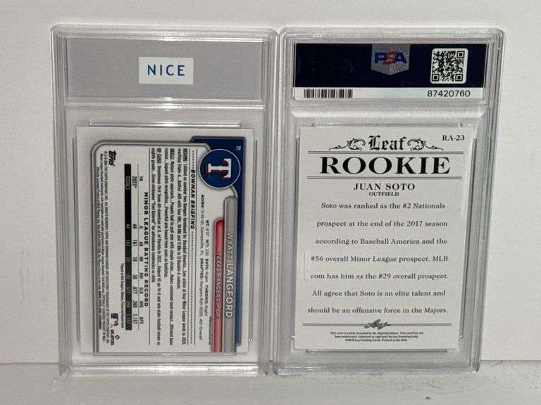 2024 Bowman Chrome Sapphire Wyatt Langford (NICE 9) and 2018 Leaf Special Release Juan Soto Rookie A