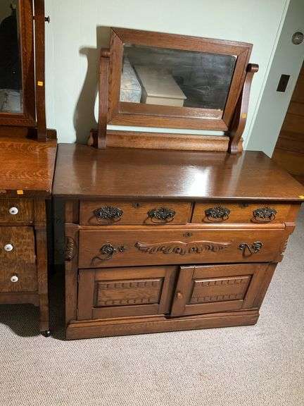 Antique Oak Sideboard Dresser and Mirror