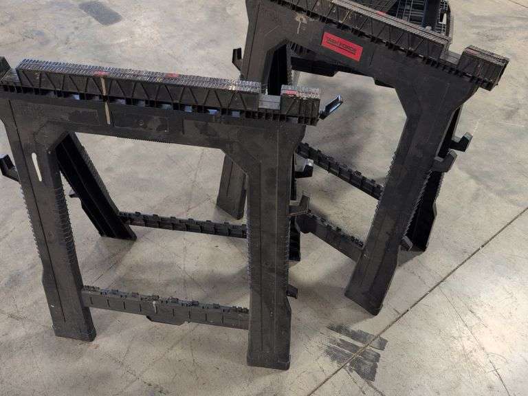 Keter collapsible work bench and (2) Task Force plastic saw horses