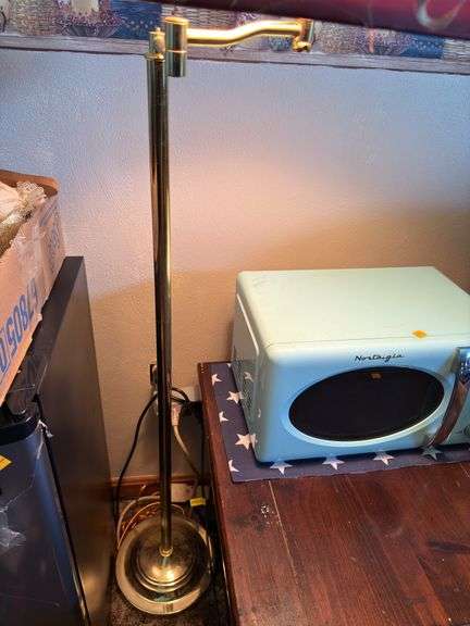 VINTAGE FLOOR LAMP, END TABLE AND RETRO MICROWAVE