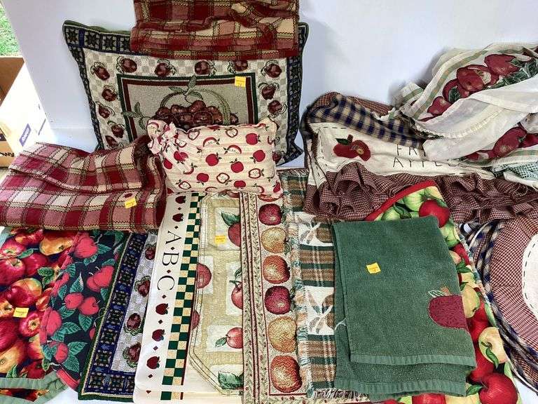 Assortment of Apple Placemats, Chair Covers, Curtains and Pillows