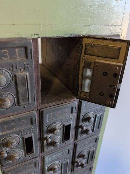 Vintage post office boxes and antique conveyor rollers