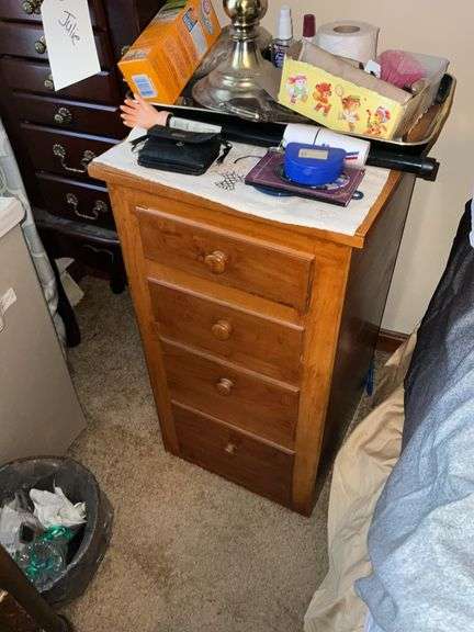 NIGHTSTAND, LAMP AND ALL CONTENTS