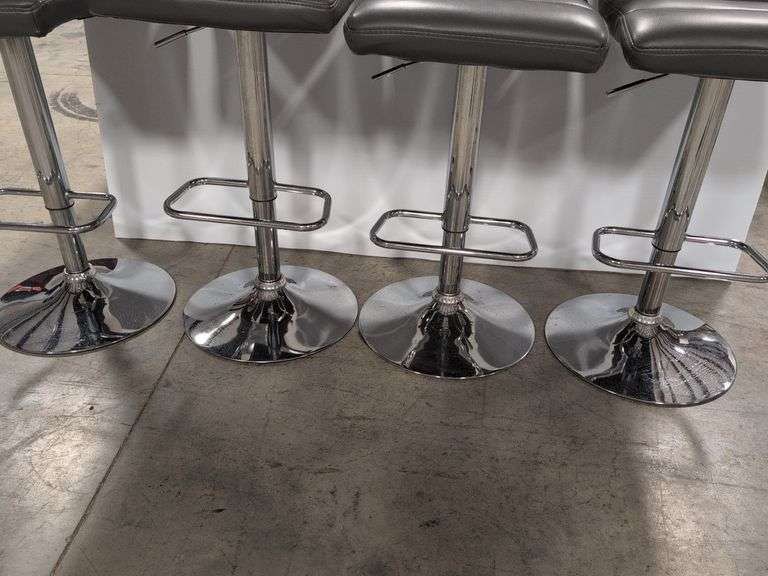 (4) matching grey leather swivel adjustable bar stools