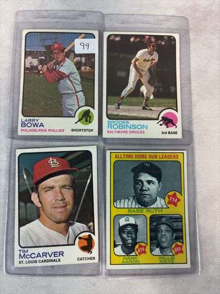 (4) 1973 Topps Baseball Cards - Ruth/Aaron/Mays HR Leader, Robinson, Bowa & McCarver