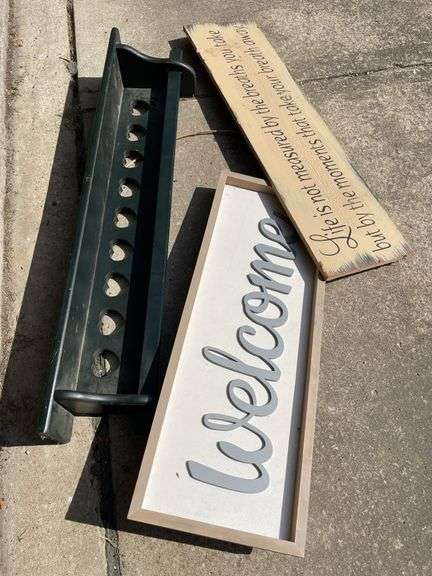 WOOD SHELF AND WALL ART