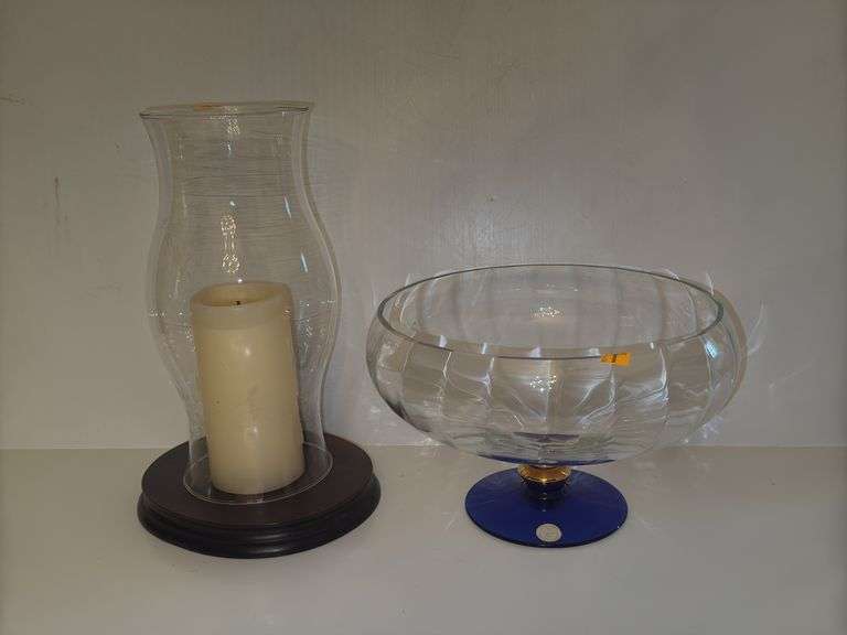 Romanian Crystal Clear Hand Crafted Bowl and Wooden Base w/ Candle and Glass Cover