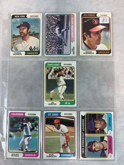 (7) 1974 Topps Baseball Cards - Munson, Robinson, Seaver, Hunter, Gibson, & Ryan