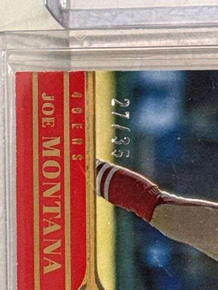 2023 Panini Plates and Patches Joe Montana Card (#’d 27/35) and 2024 Panini Prizm John Elway Checker