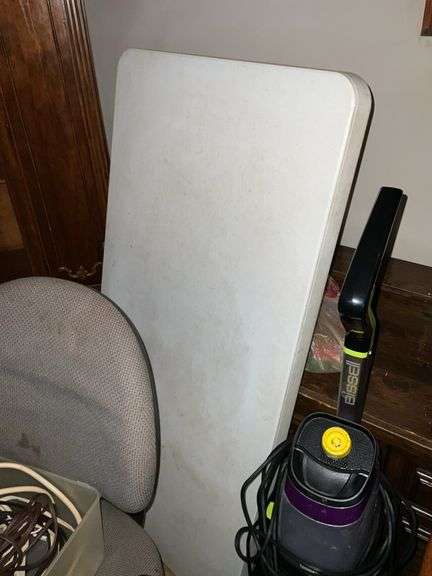 LARGE LOT OF CHAIRS, STANDS, BISSELL SWEEPER, ELECTRICAL CORDS
