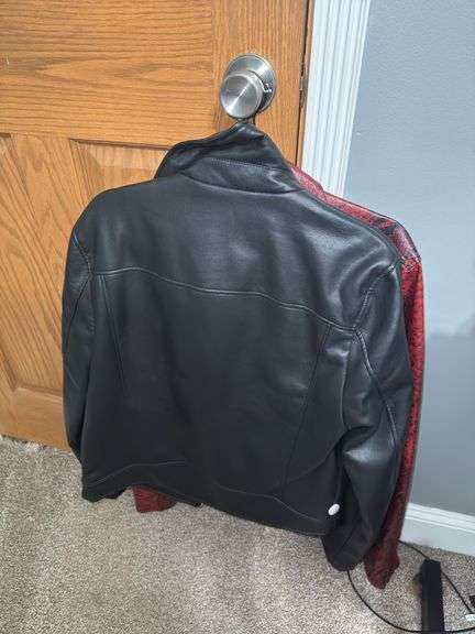 Express Black Leather Jacket (Size M) and NovaMen Red Snakeskin Print Leather Jacket (Size L)