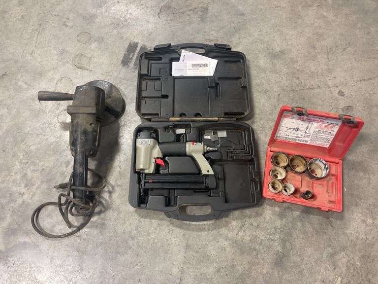 Porter Cable brad nailer, 7" polisher/sander, and Milwaukee 4/6 hole saw kit