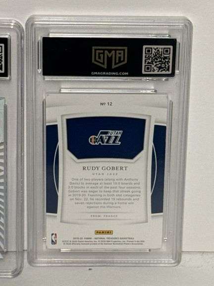 2019 Illusions Jayson Tatum Shining Stars Sapphire (GMA 10) and 2019 National Treasures Rudy Gobert 