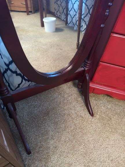 RED ARMOIRE AND MIRROR STAND
