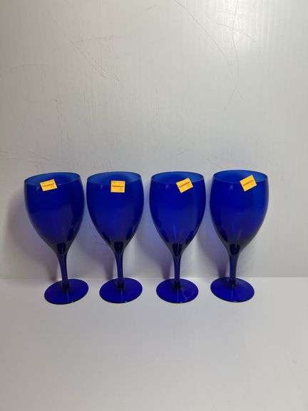 (4) Cobalt Blue Wine Goblets