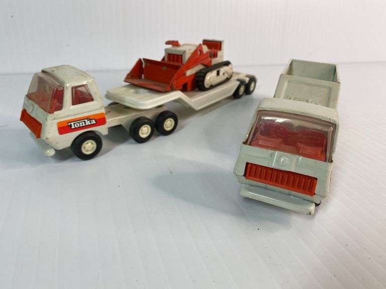 1970s Tonka Semi-Hauler with Bulldozer, Dump Trailer & Trucks Set