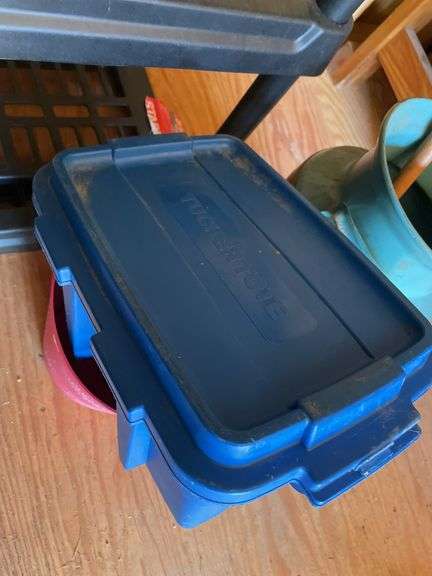 VINTAGE MILK CAN AND PLASTIC TOTES