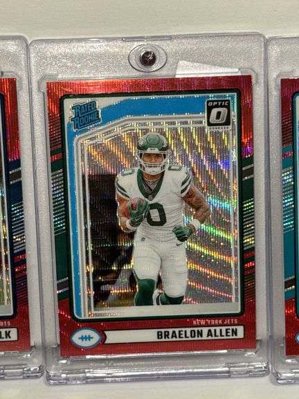 (4) 2024 Donruss Optic Rated Rookie Red Wave Short Print Parallel RC’s of Dallas Turner, Jaylen Wrig