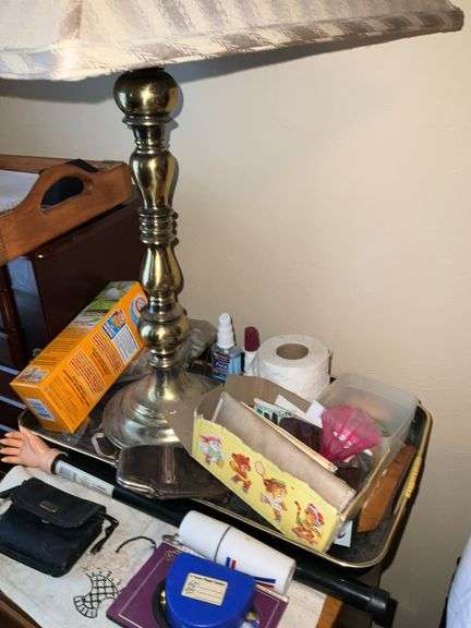NIGHTSTAND, LAMP AND ALL CONTENTS