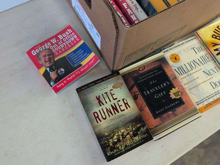 Box of books - historical, business, fiction, and more