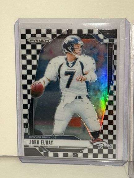 2023 Panini Plates and Patches Joe Montana Card (#’d 27/35) and 2024 Panini Prizm John Elway Checker