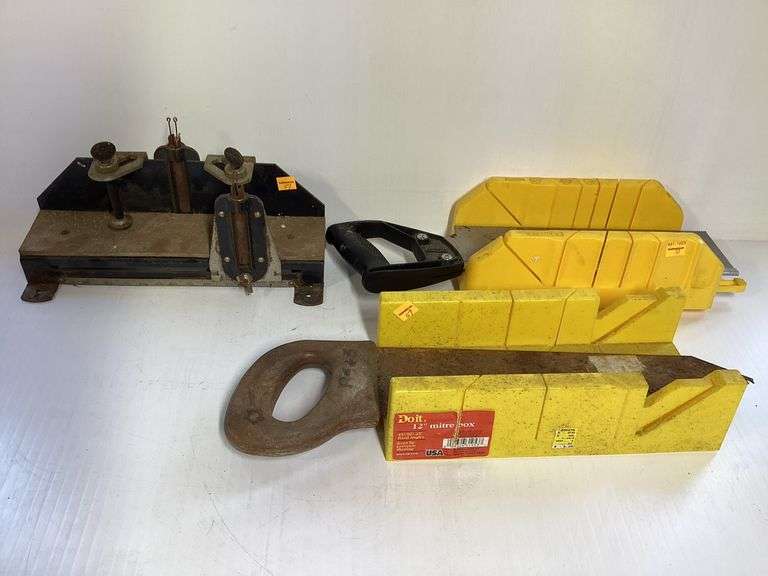 2 Stanley Miter Boxes with Saws, 1 Miter Box with No Saw