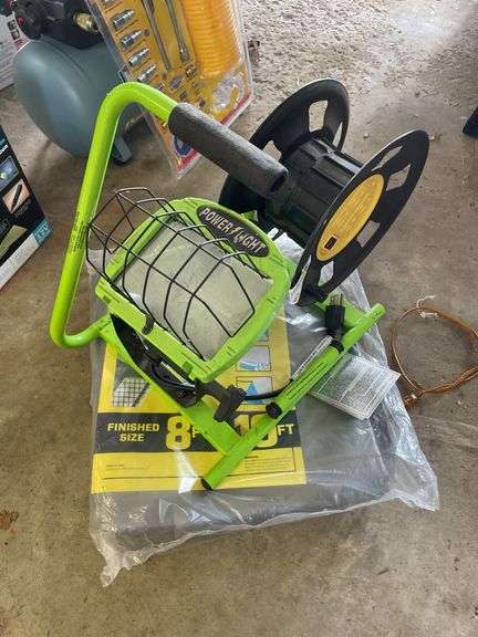 WORK LIGHT CORD REEL COMBO AND NEW TARP