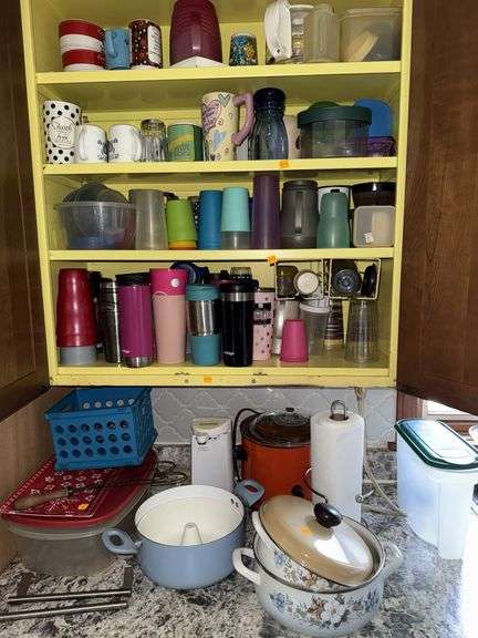 CROCKPOT, CAKE BOWLS, CUPS/WATER BOTLES, AND MORE