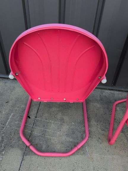 (2) matching red outdoor patio chairs