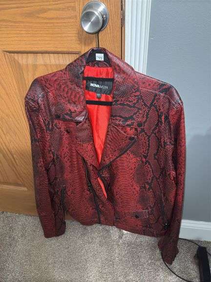 Express Black Leather Jacket (Size M) and NovaMen Red Snakeskin Print Leather Jacket (Size L)