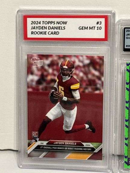 2024 Panini Score-A-Treat Jayden Daniels Green Bats RC (Mint 9) and 2024 Topps Now Jayden Daniels RC