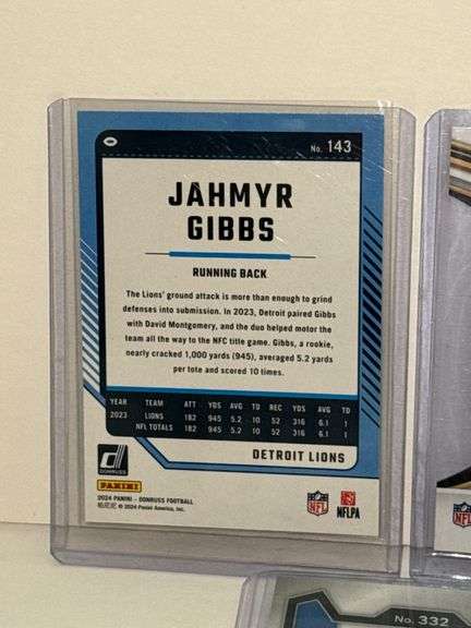 2023 Panini Select Jahmyr Gibbs RC, (2) 2023 Panini Prizm Sam LaPorta RC, (2) 2023 Panini Mosaic Sam