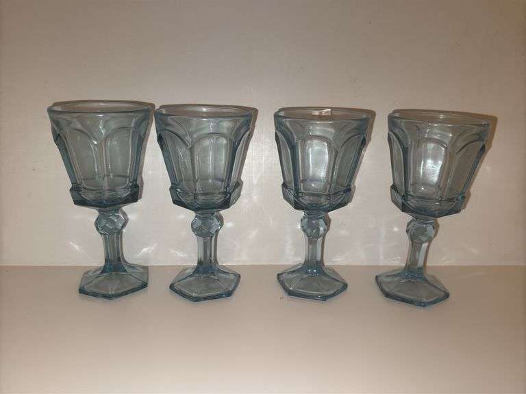 (4) Fostoria Virginia Light Blue Goblets