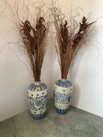 2 Hand Painted Blue And White Vases
