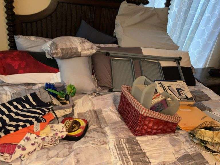 KING SIZE BED AND CONTENTS ON BED