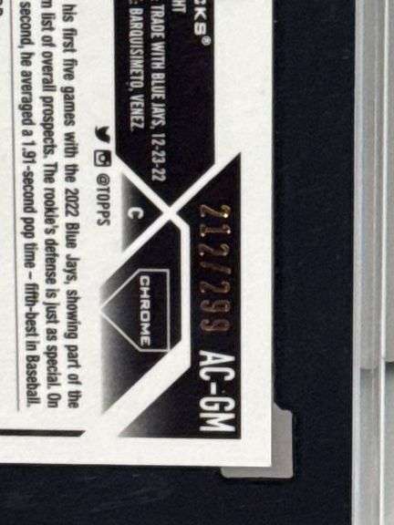 2023 Topps Chrome Update Gabriel Moreno Purple Speckle Autograph #212/299 (SGC 9.5, Auto 10)