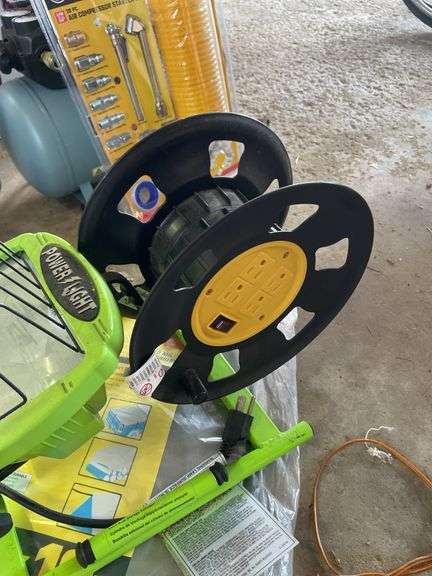 WORK LIGHT CORD REEL COMBO AND NEW TARP