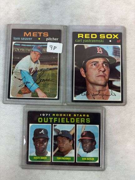 (3)1971 Topps Baseball Cards - Seaver, Yastrzemski & Baylor/Baker (RC)