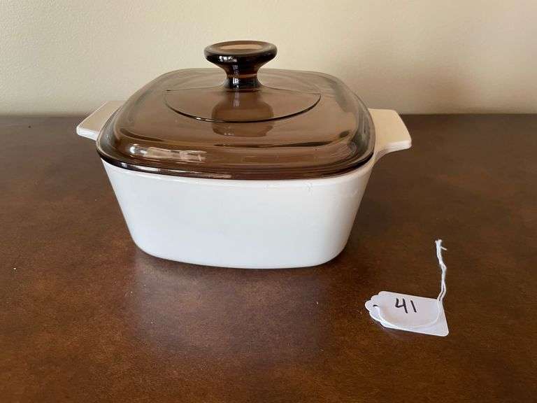 Corning Ware White 1 1/2 Qt. Casserole Dish with Pyrex Fireside Tint Lid