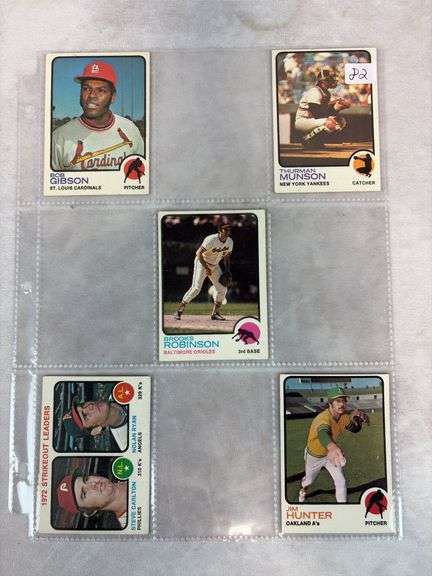 (5) 1973 Topps Baseball Cards - Gibson, Munson, Robinson, Ryan & Hunter
