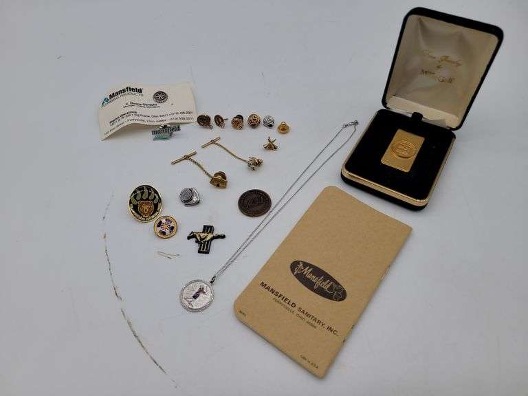 MANSFIELD PLUMBING PINS, ASHLAND UNIVERSITY, GOLFING & TREASURE LAKE MONEY CLIP