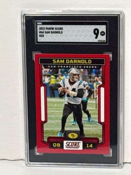 2019 Donruss Deebo Samuel Red Hot Rookies RC (SGC 10) and 2023 Panini Score Sam Darnold Red (SGC 9)