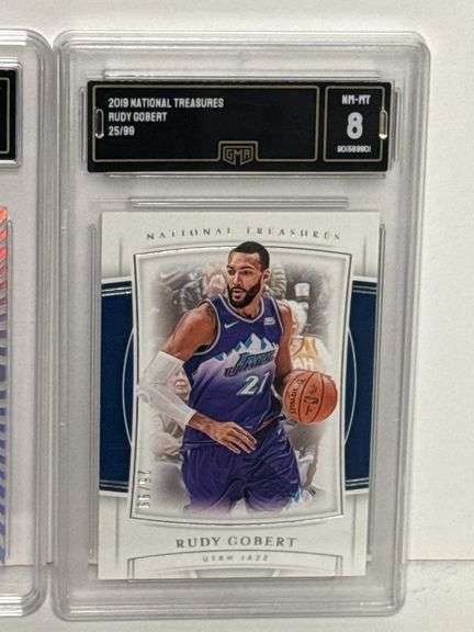 2019 Illusions Jayson Tatum Shining Stars Sapphire (GMA 10) and 2019 National Treasures Rudy Gobert 