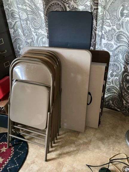 3-FOLDING TABLES, CARD TABLE, AND FOLDING CHAIRS