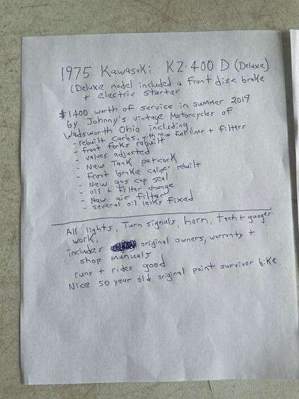 1975 Kawasaki KZ-400 Deluxe - see photos for full description