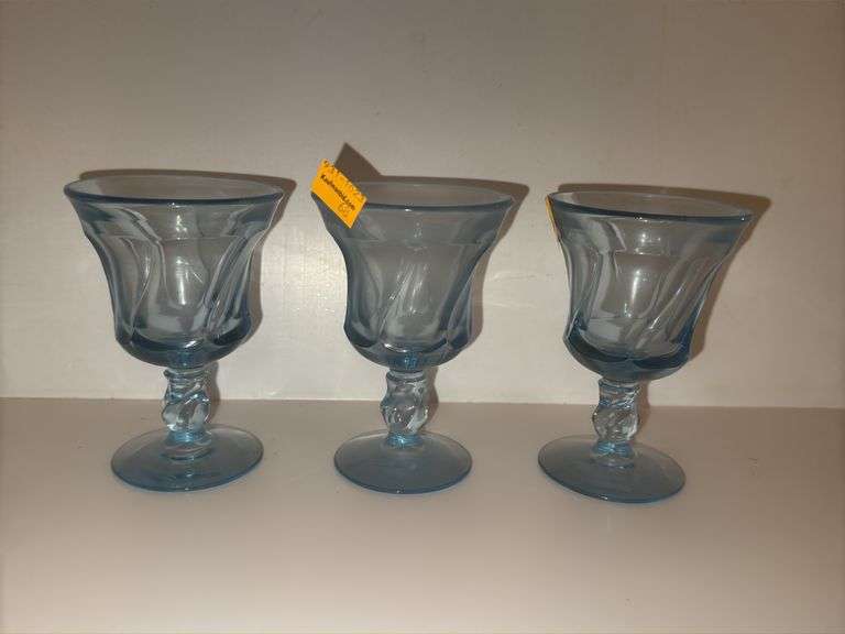 (3) Fostoria Jamestown Blue Swirl Pattern Water Goblets