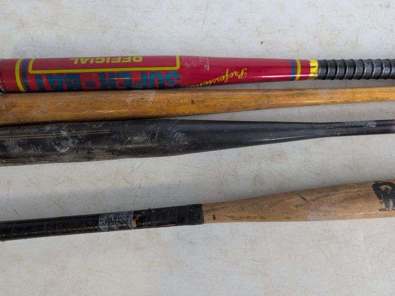 (2) wooden bats, metal bat, and plastic bat