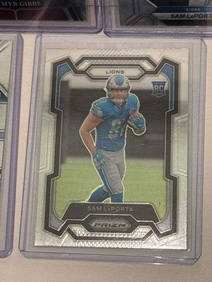 2023 Panini Select Jahmyr Gibbs RC, (2) 2023 Panini Prizm Sam LaPorta RC, (2) 2023 Panini Mosaic Sam