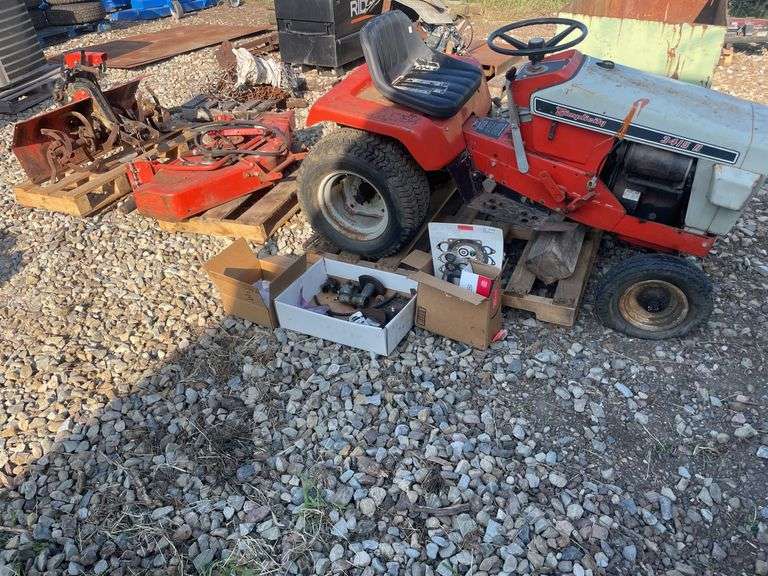 Simplicity 3415 H mower - seat needs work with attachments & parts